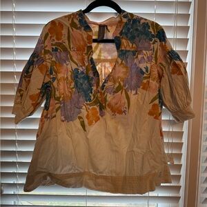 Anthropologie Cream Blouse with Pastel Floral Print